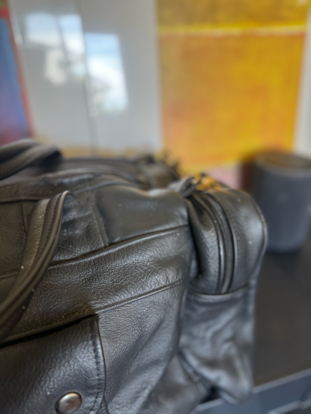 Genuine Calfskin Leather Black Vintage Duffle Bag XL - Picture 9 of 9